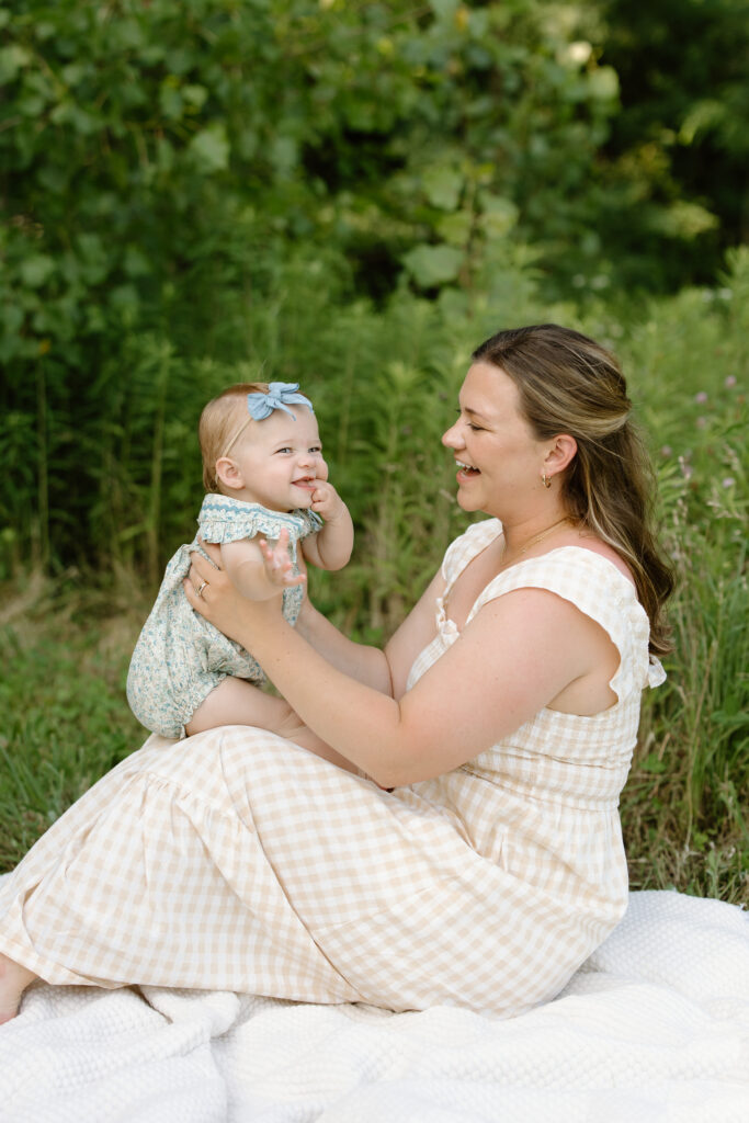 Mom and baby playing during Indianapolis Milestone Photography session