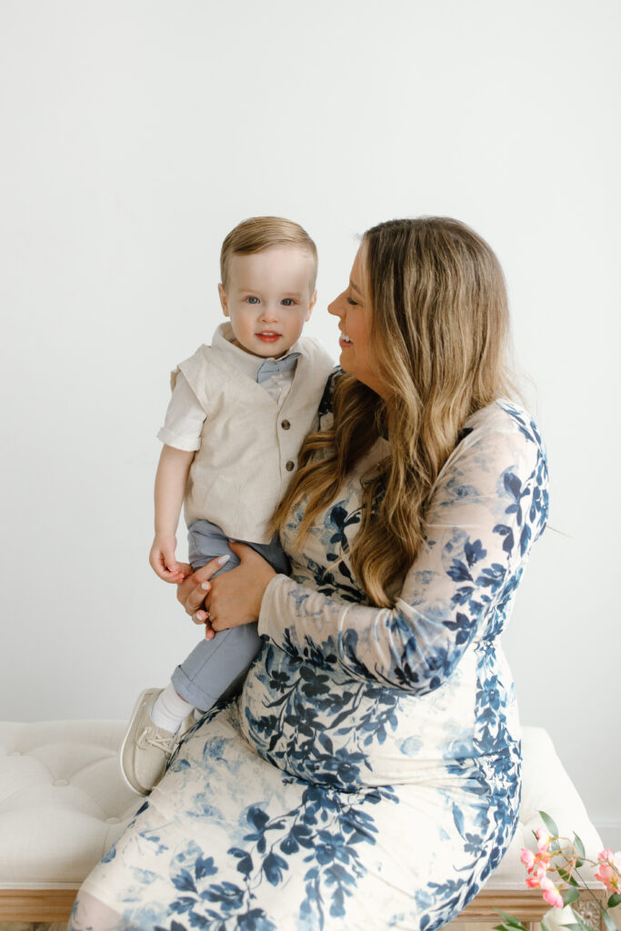 Mom huggin son during Mother's Day Mini Session in Indianapolis