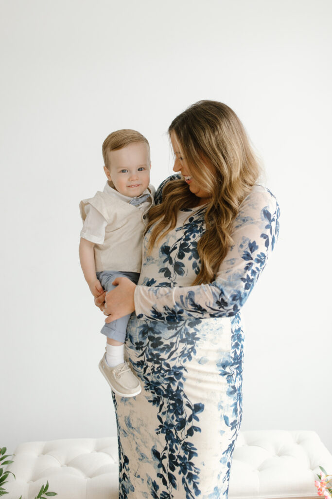 Mom laughing at son during Mother's Day Mini Session in Indianapolis