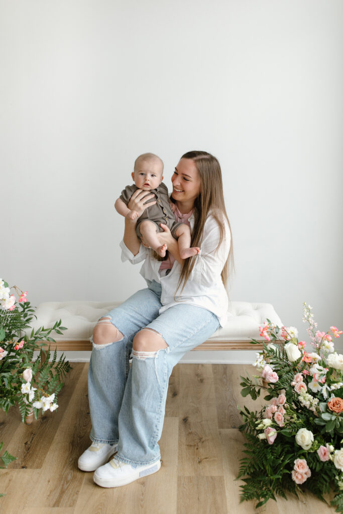 Mom holding son during Mother's Day Mini Sessions at Aspiring Eden Studio in Indianapolis